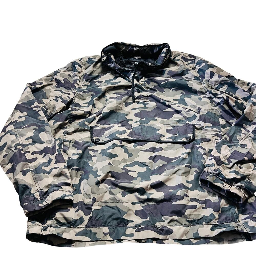 Y2K Forever 21 Jacket Size S Hooded Camouflage Pullover Windbreaker Military S